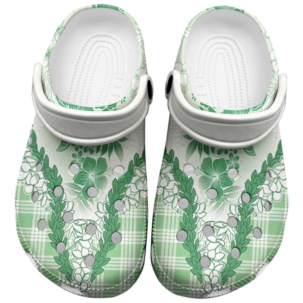 Aloha Hawaii Palaka Clogs Shoes Green Plumeria Lei LT05 Green - Polynesian Pride