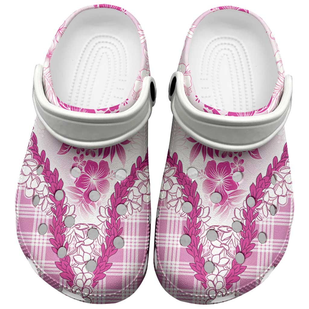 Aloha Hawaii Palaka Clogs Shoes Pink Plumeria Lei