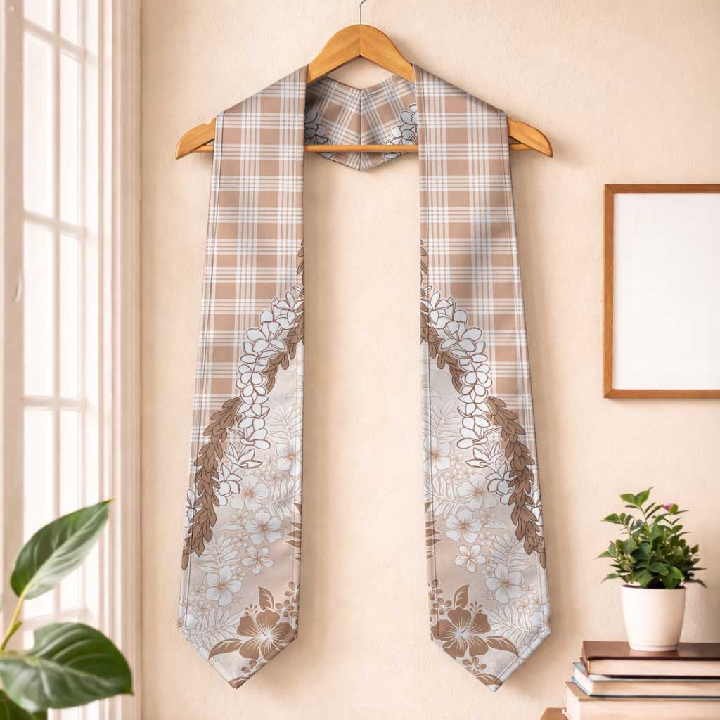 Aloha Hawaii Palaka Graduation Stole Beige Plumeria Lei LT05 One Size Beige - Polynesian Pride