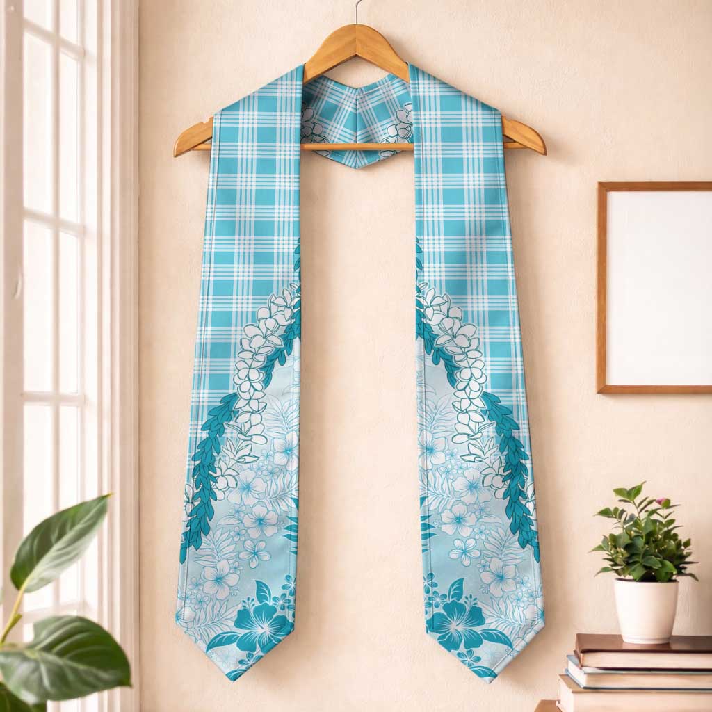 Aloha Hawaii Palaka Graduation Stole Blue Plumeria Lei LT05 One Size Blue - Polynesian Pride