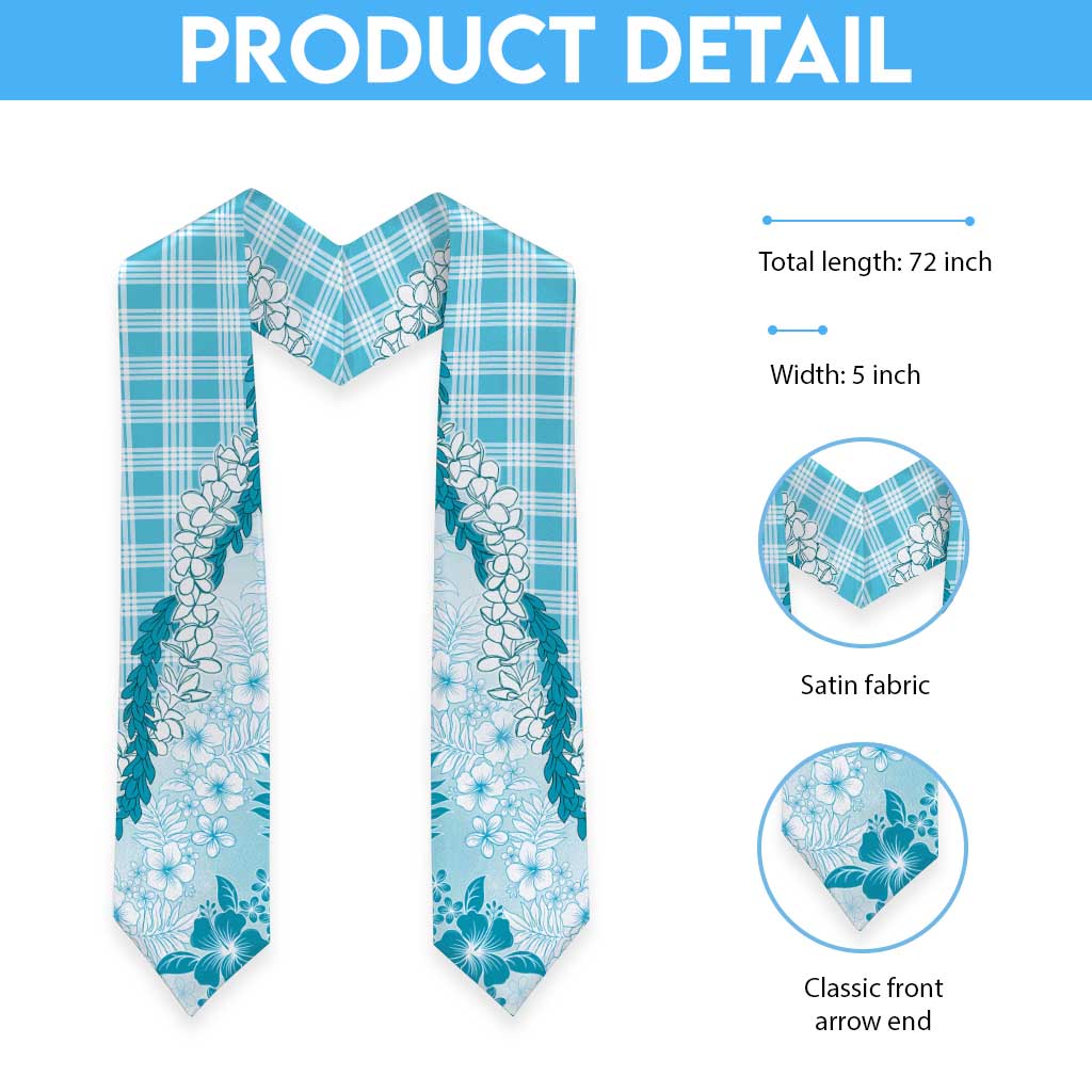 Aloha Hawaii Palaka Graduation Stole Blue Plumeria Lei LT05 - Polynesian Pride