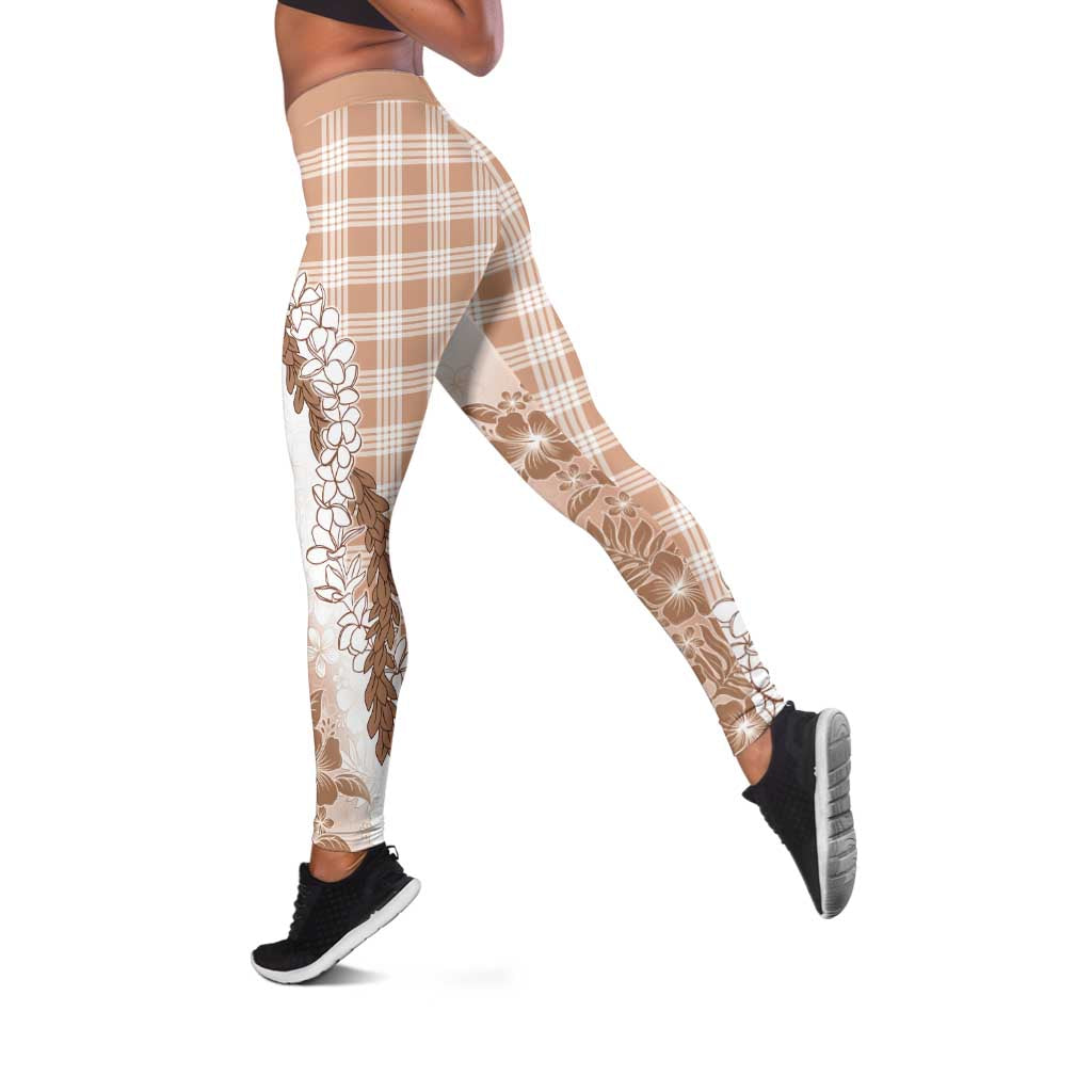 Aloha Hawaii Palaka Leggings Beige Plumeria Lei