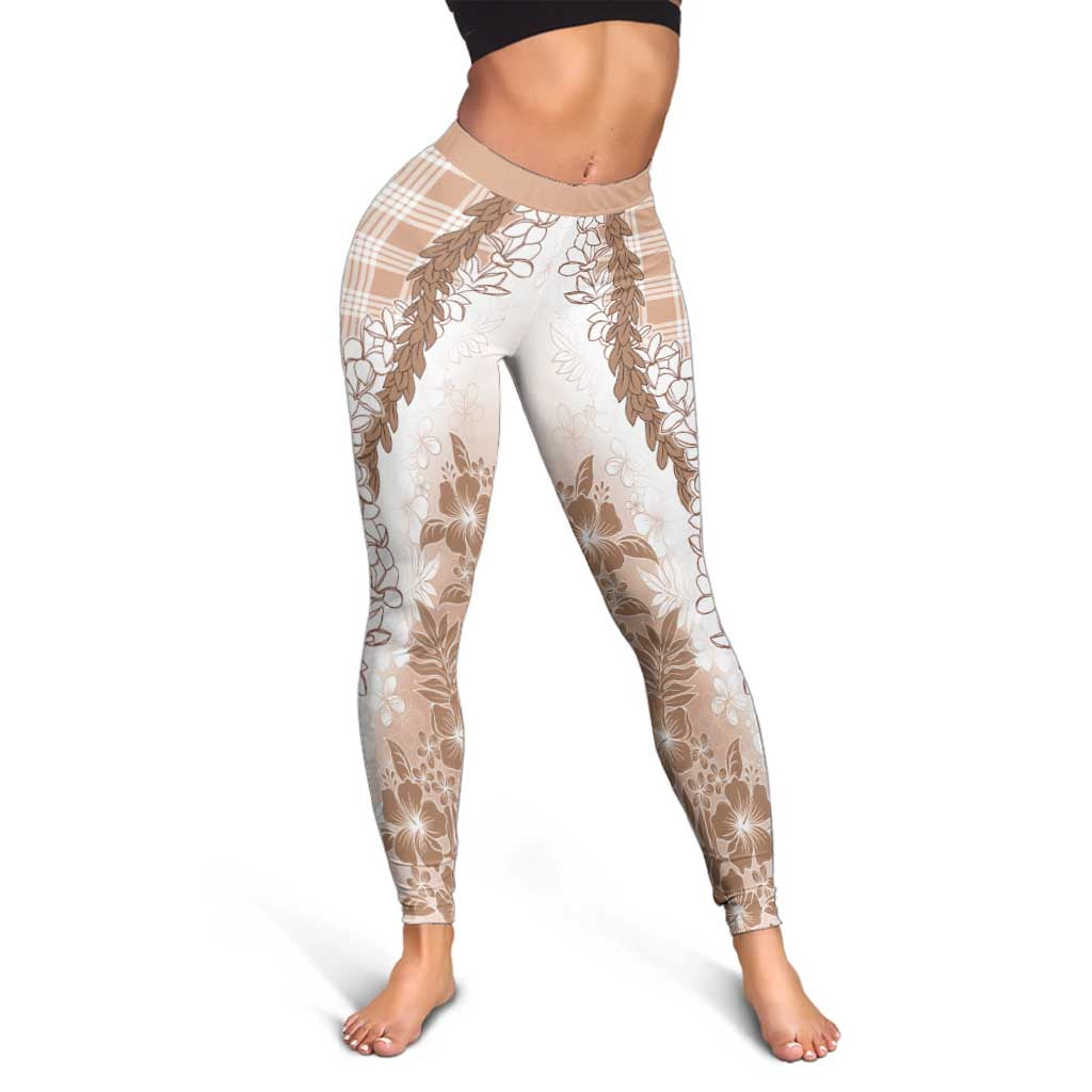Aloha Hawaii Palaka Leggings Beige Plumeria Lei LT05 - Polynesian Pride