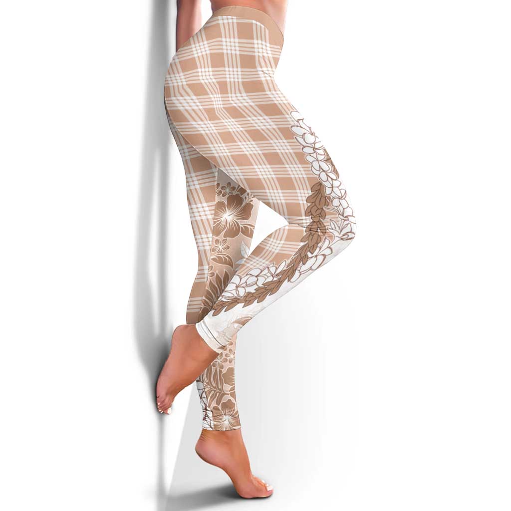 Aloha Hawaii Palaka Leggings Beige Plumeria Lei LT05 - Polynesian Pride