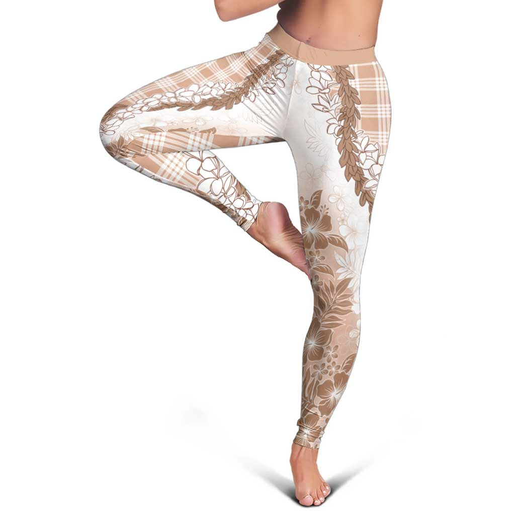 Aloha Hawaii Palaka Leggings Beige Plumeria Lei LT05 - Polynesian Pride