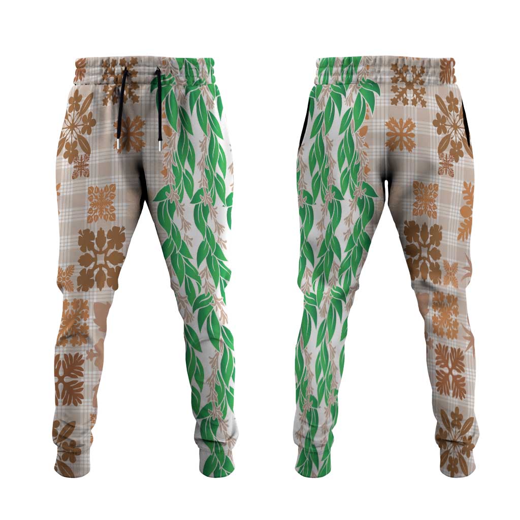Aloha Hawaii Palaka Tuberose Lei Jogger Pants Hawaiian Quilt Seamless Style - Polynesian Pride