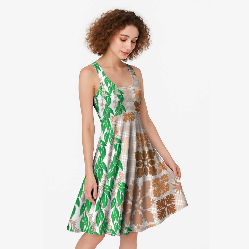 Aloha Hawaii Palaka Tuberose Lei Midi Dress Hawaiian Quilt Seamless Style - Polynesian Pride