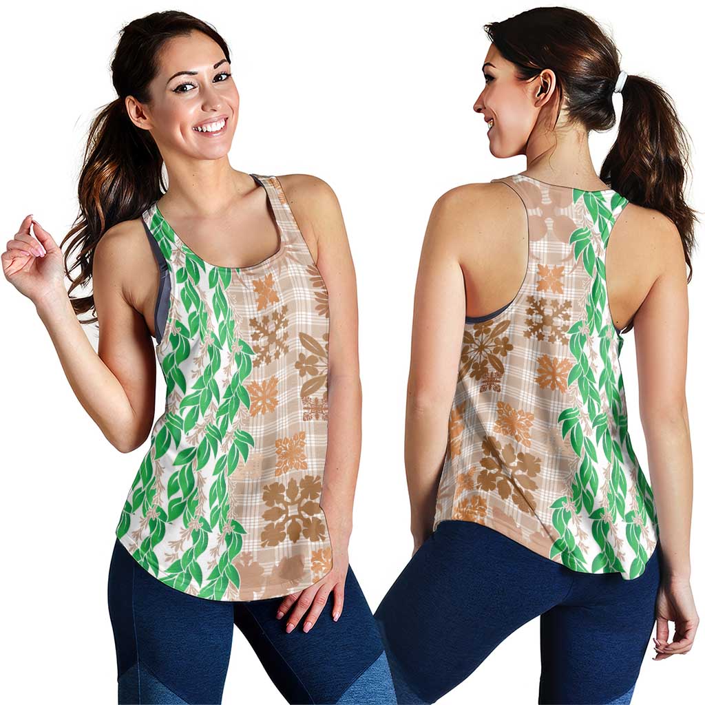 Aloha Hawaii Palaka Tuberose Lei Women Racerback Tank Hawaiian Quilt Seamless Style - Polynesian Pride