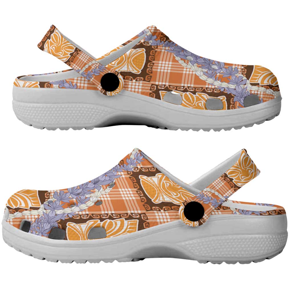 Aloha Hawaii Tiki Palaka Motifs Clogs Shoes Honohono Lei Orange Elegant Vibes LT14 - Polynesian Pride