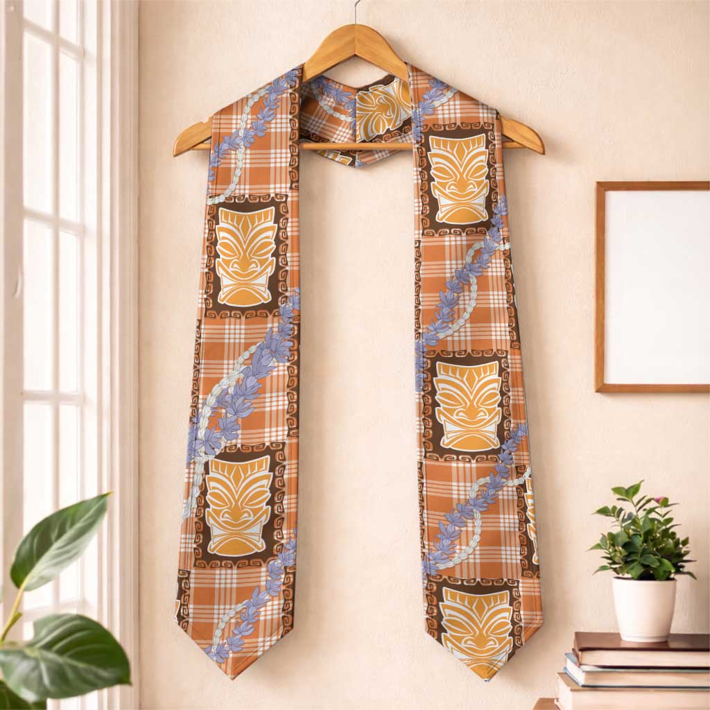 Aloha Hawaii Tiki Palaka Motifs Graduation Stole Honohono Lei Orange Elegant Vibes LT14 One Size Orange - Polynesian Pride