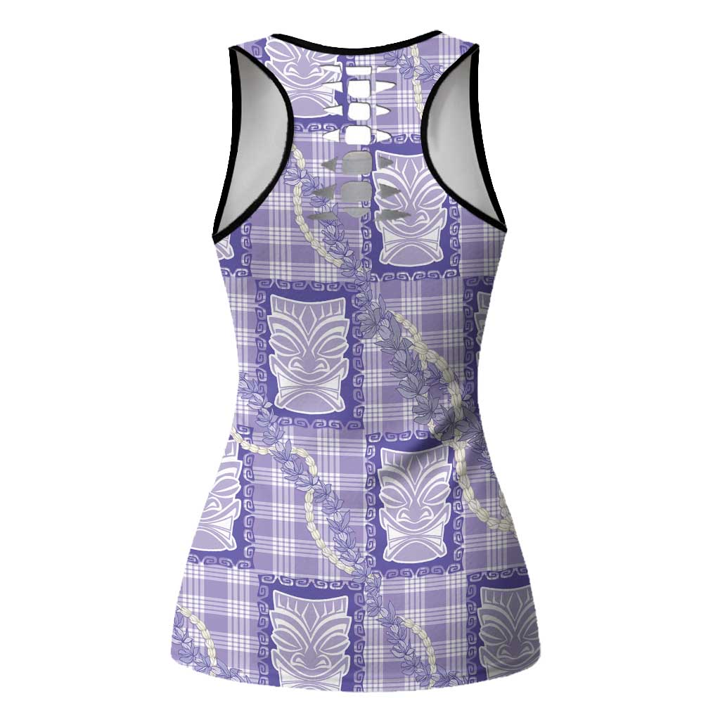Aloha Hawaii Tiki Palaka Motifs Hollow Tank Top Honohono Lei Purple Elegant Vibes LT14 - Polynesian Pride