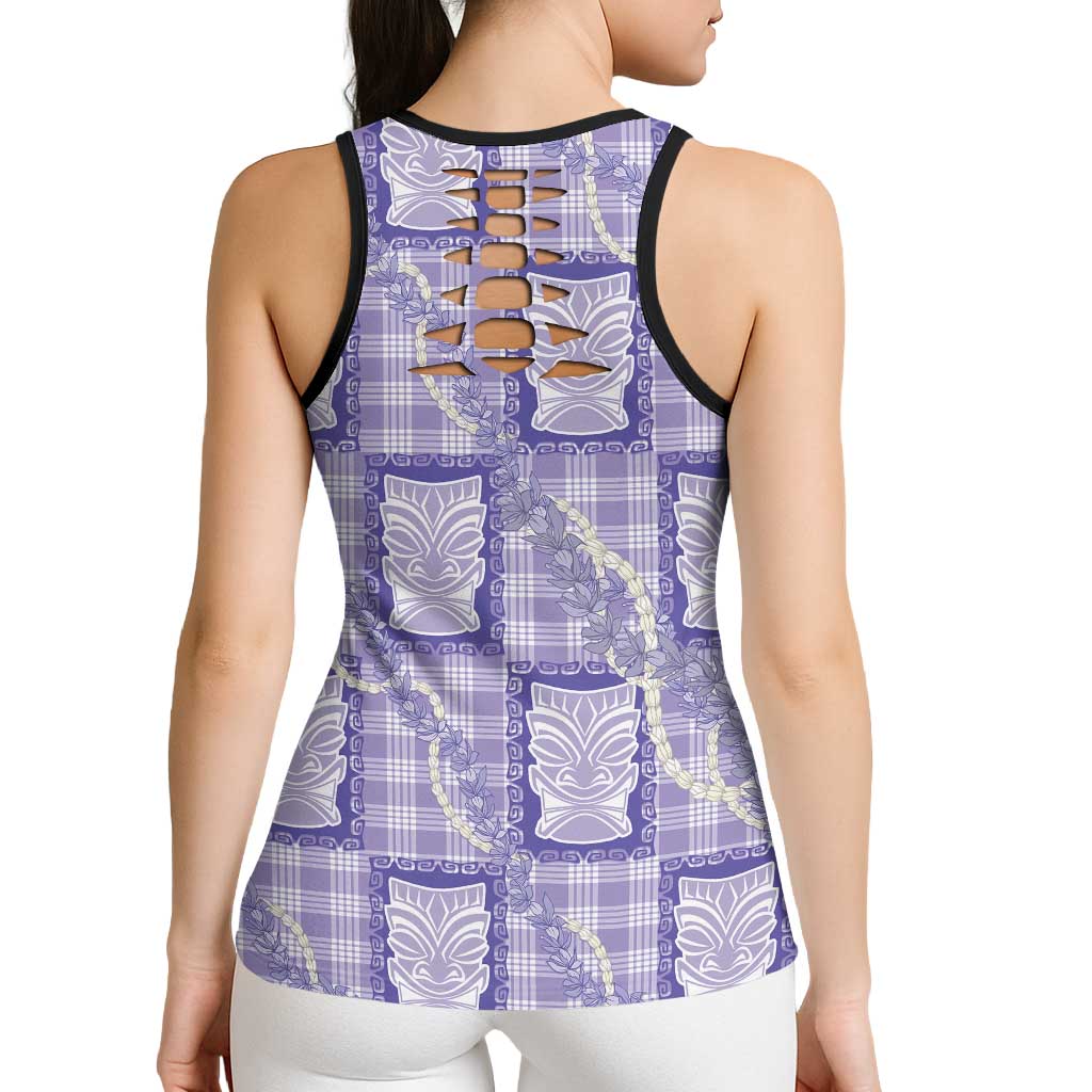 Aloha Hawaii Tiki Palaka Motifs Hollow Tank Top Honohono Lei Purple Elegant Vibes LT14 - Polynesian Pride