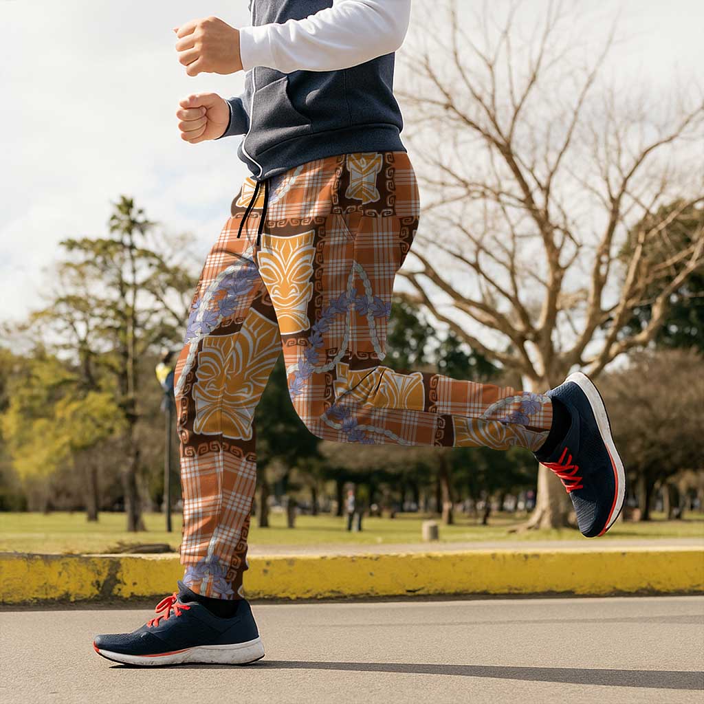 Aloha Hawaii Tiki Palaka Motifs Jogger Pants Honohono Lei Orange Elegant Vibes LT14 - Polynesian Pride