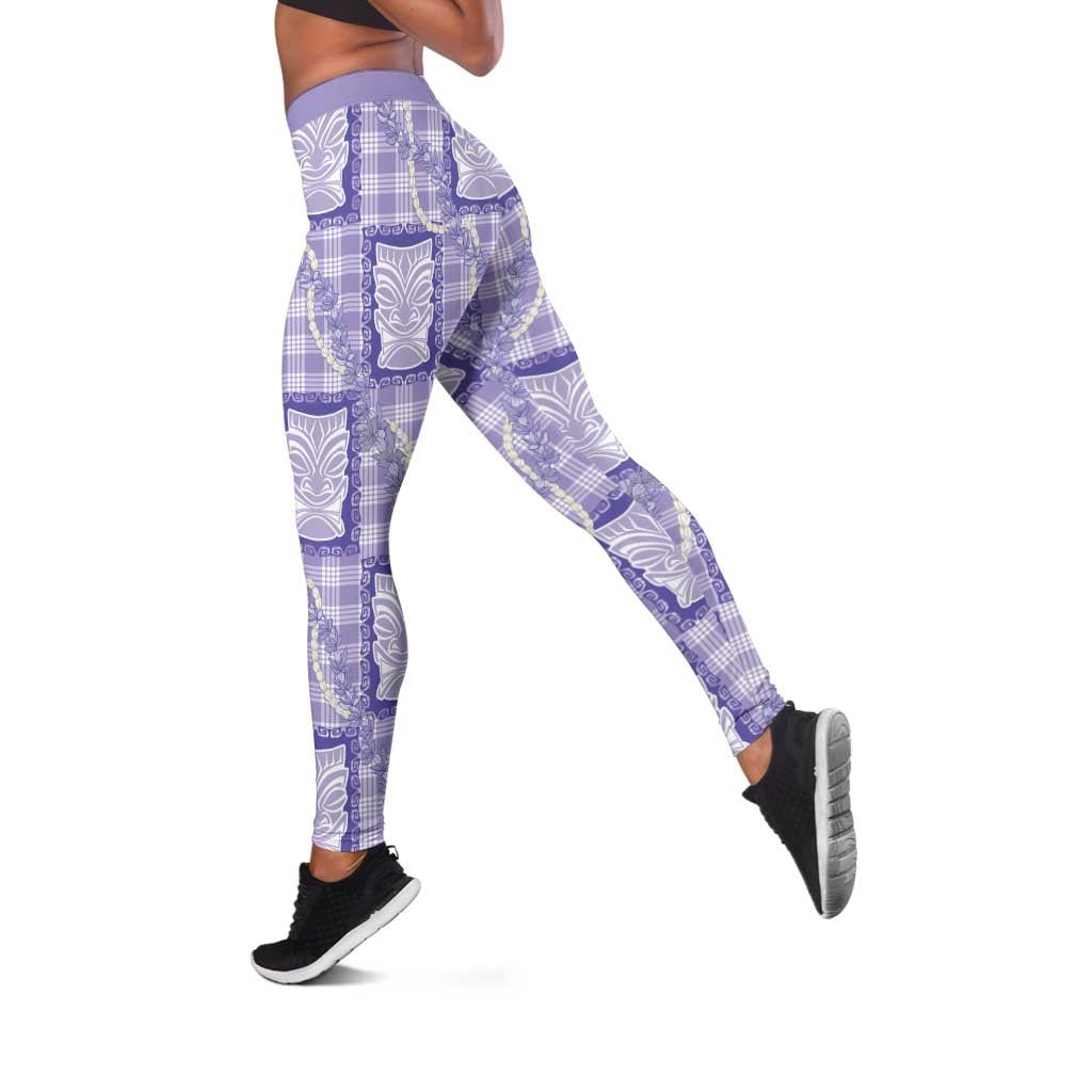 Aloha Hawaii Tiki Palaka Motifs Leggings Honohono Lei Purple Elegant Vibes LT14 Purple - Polynesian Pride