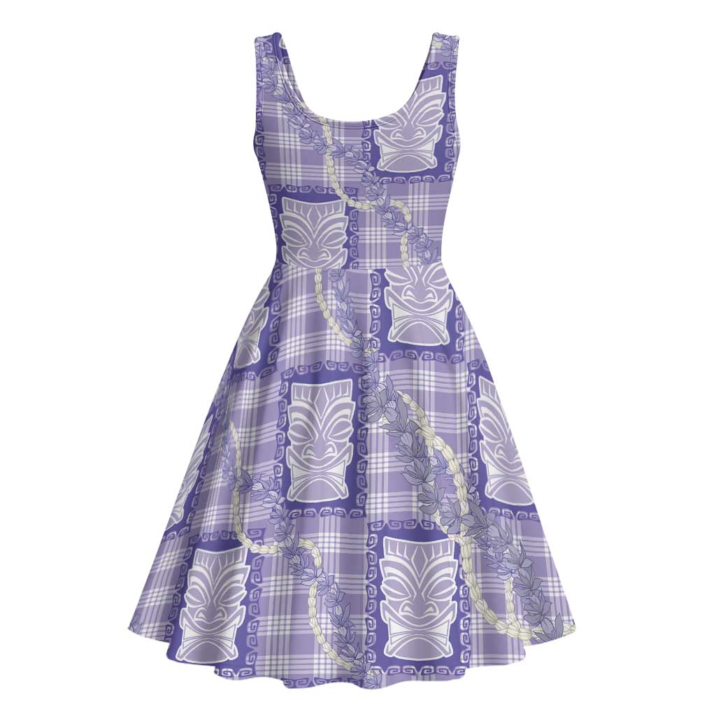 Aloha Hawaii Tiki Palaka Motifs Midi Dress Honohono Lei Purple Elegant Vibes LT14 - Polynesian Pride