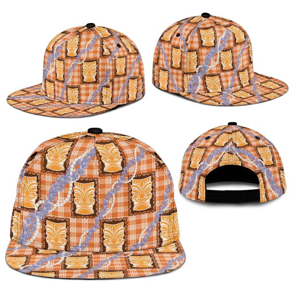 Aloha Hawaii Tiki Palaka Motifs Snapback Cap Honohono Lei Orange Elegant Vibes LT14 - Polynesian Pride
