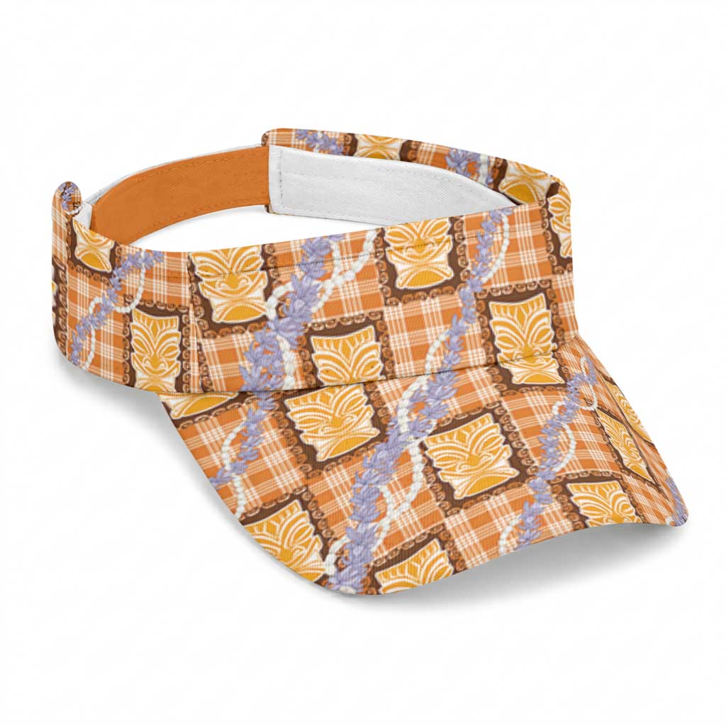 Aloha Hawaii Tiki Palaka Motifs Sun Visor Cap Honohono Lei Orange Elegant Vibes LT14 Universal Fit Orange - Polynesian Pride