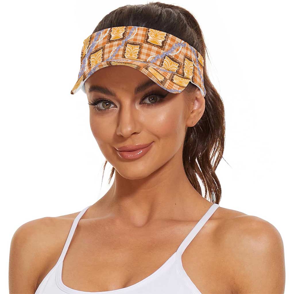 Aloha Hawaii Tiki Palaka Motifs Sun Visor Cap Honohono Lei Orange Elegant Vibes LT14 - Polynesian Pride