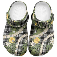 Aloha Puakenikeni Anthurium Pikake Lei Clogs Shoes Black Hawaiian Palaka Pattern