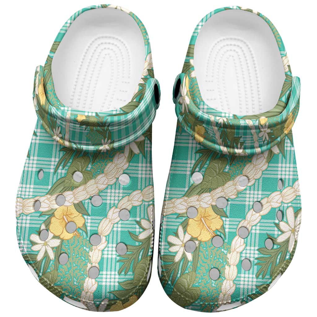 Aloha Puakenikeni Anthurium Pikake Lei Clogs Shoes Marine Hawaiian Palaka Pattern LT9 Marine - Polynesian Pride