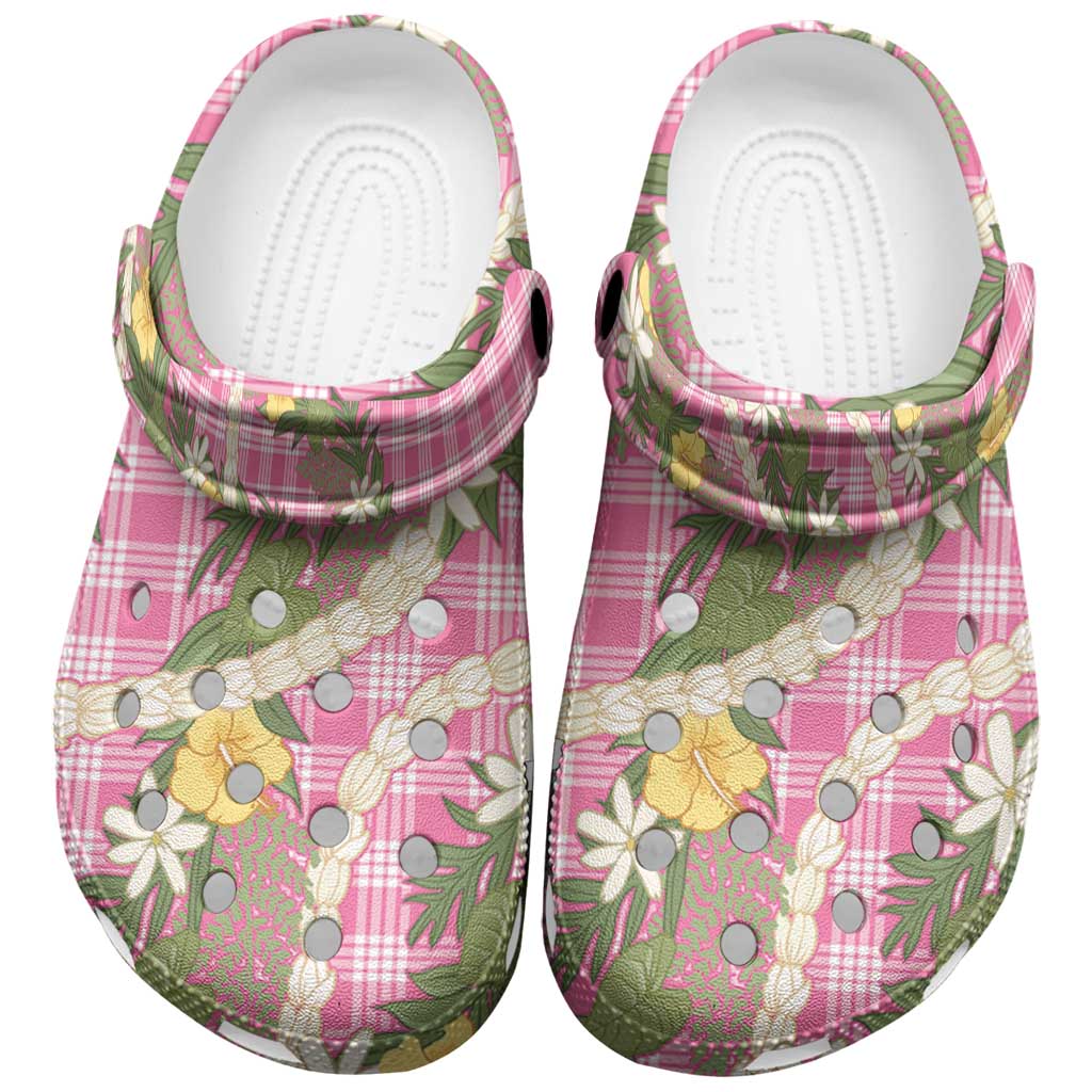 Aloha Puakenikeni Anthurium Pikake Lei Clogs Shoes Tropical Pink Hawaiian Palaka Pattern LT9 Pink - Polynesian Pride