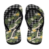 Aloha Puakenikeni Anthurium Pikake Lei Flip Flops Black Hawaiian Palaka Pattern