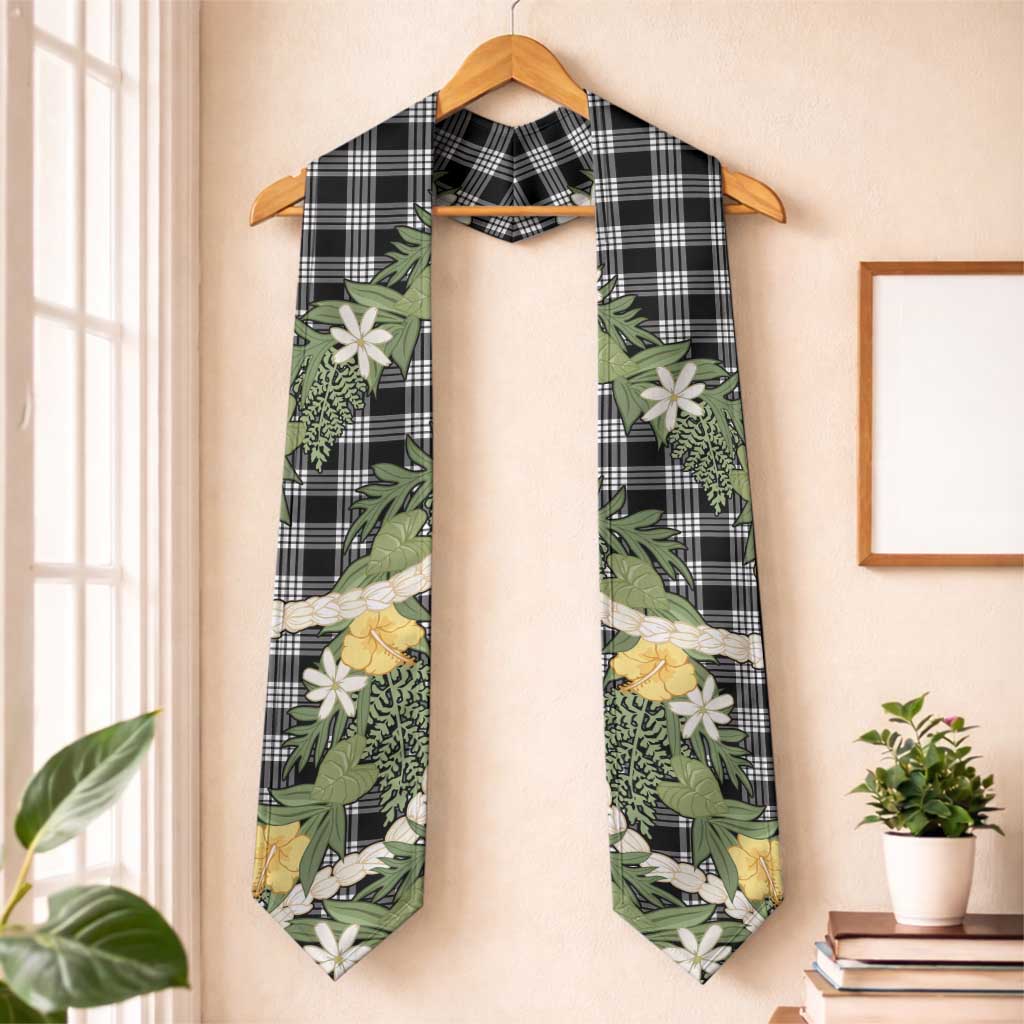 Aloha Puakenikeni Anthurium Pikake Lei Graduation Stole Black Hawaiian Palaka Pattern LT9 One Size Black - Polynesian Pride