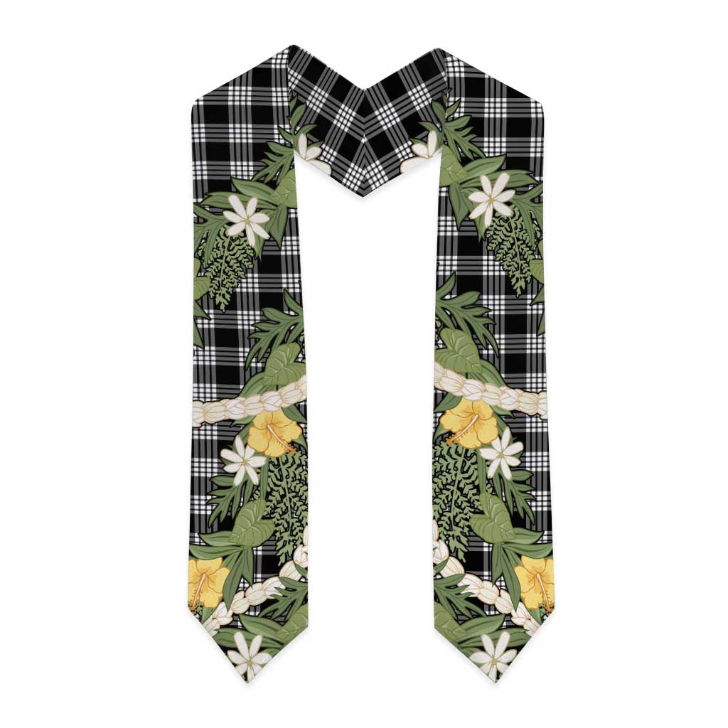 Aloha Puakenikeni Anthurium Pikake Lei Graduation Stole Black Hawaiian Palaka Pattern