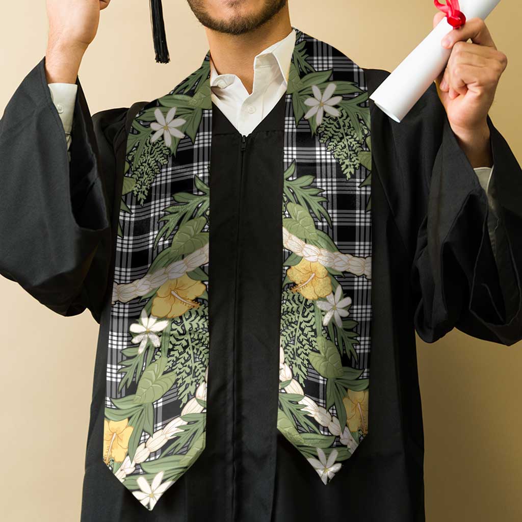 Aloha Puakenikeni Anthurium Pikake Lei Graduation Stole Black Hawaiian Palaka Pattern