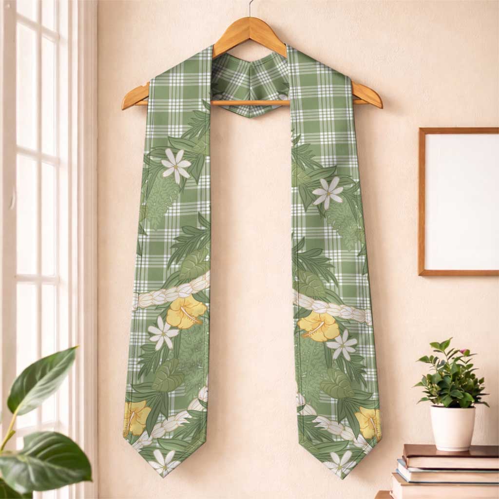 Aloha Puakenikeni Anthurium Pikake Lei Graduation Stole Green Hawaiian Palaka Pattern LT9 One Size Green - Polynesian Pride