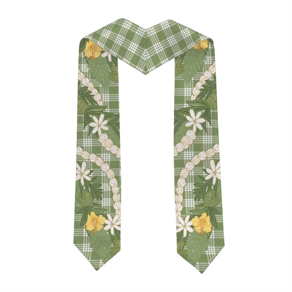 Aloha Puakenikeni Anthurium Pikake Lei Graduation Stole Green Hawaiian Palaka Pattern