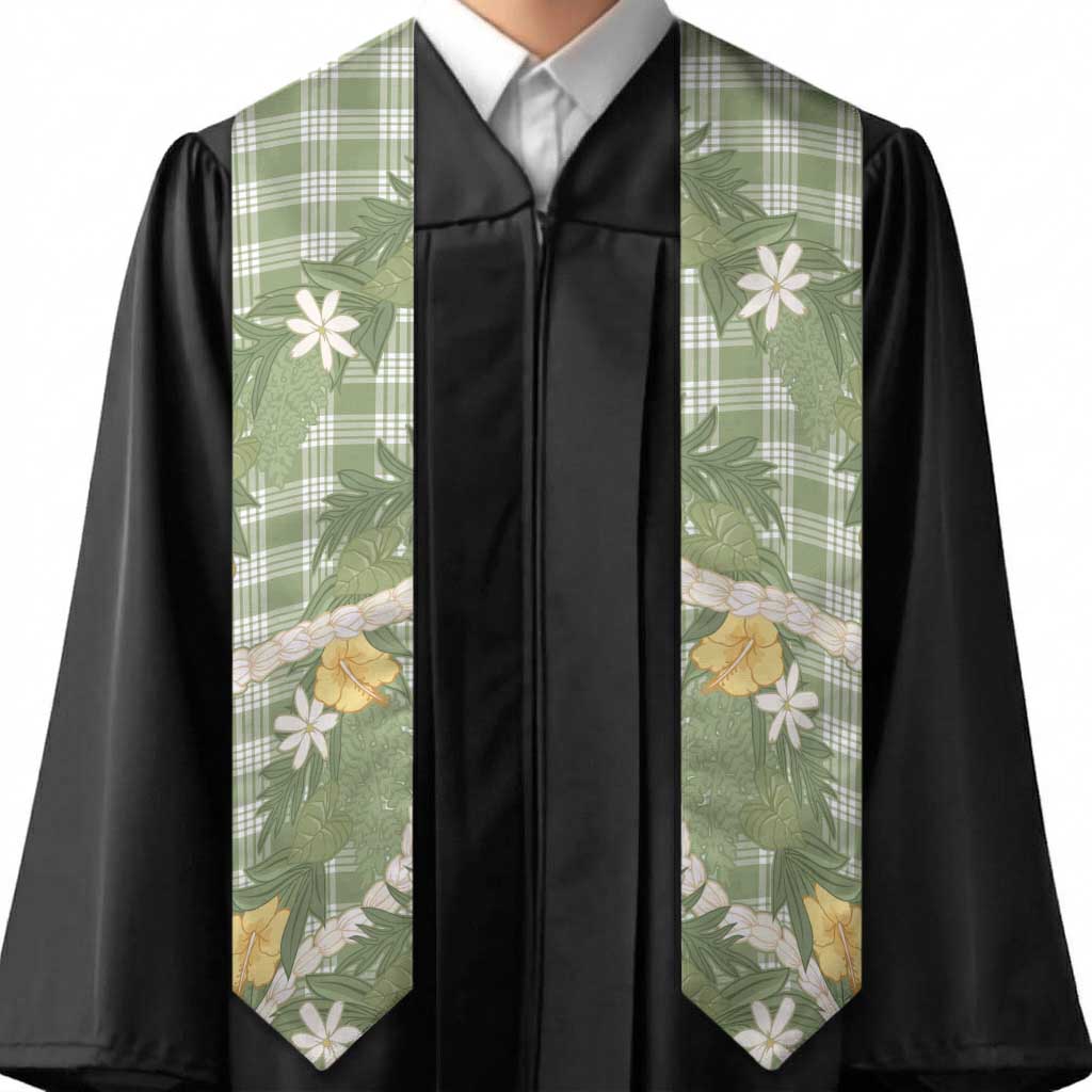 Aloha Puakenikeni Anthurium Pikake Lei Graduation Stole Green Hawaiian Palaka Pattern