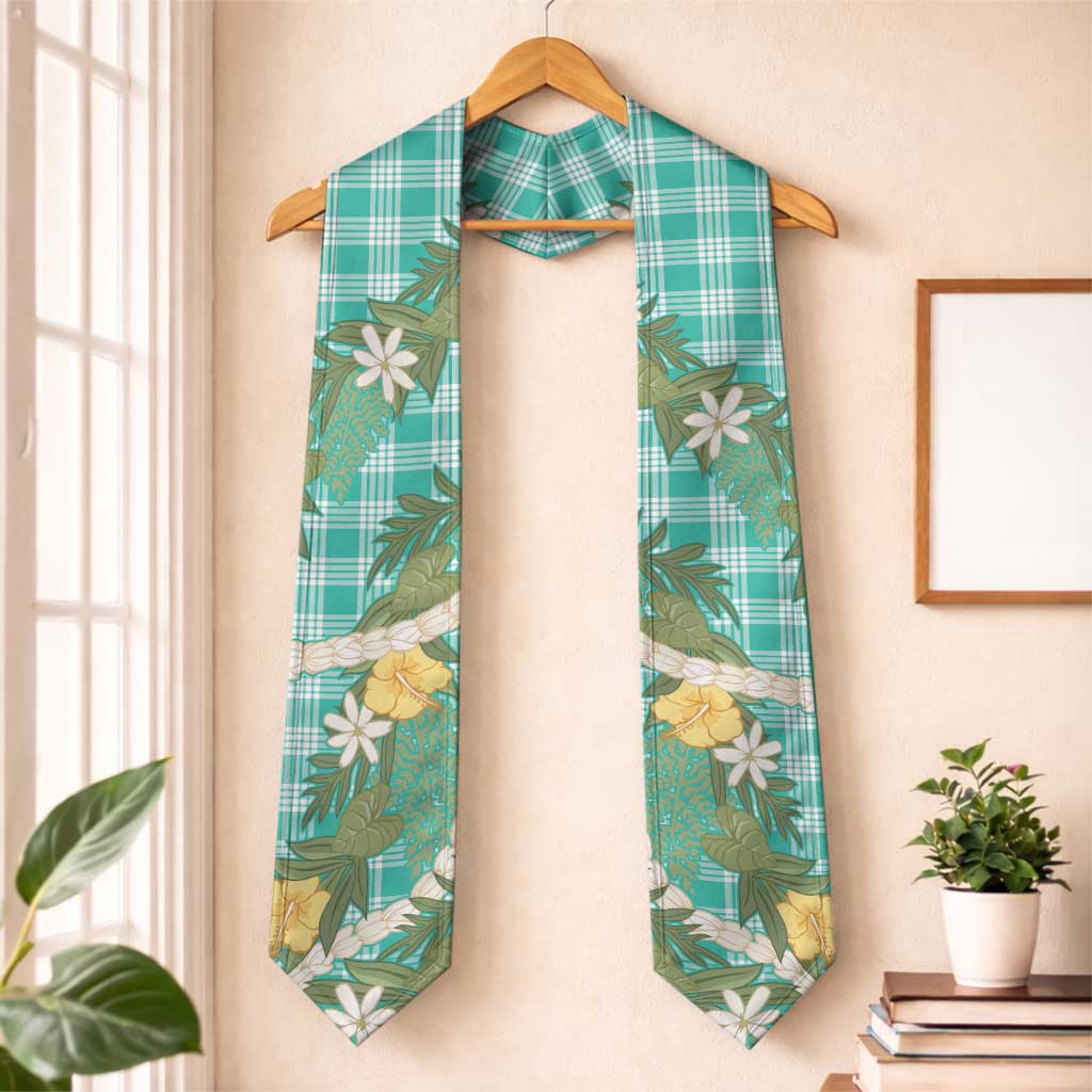 Aloha Puakenikeni Anthurium Pikake Lei Graduation Stole Marine Hawaiian Palaka Pattern LT9 One Size Marine - Polynesian Pride
