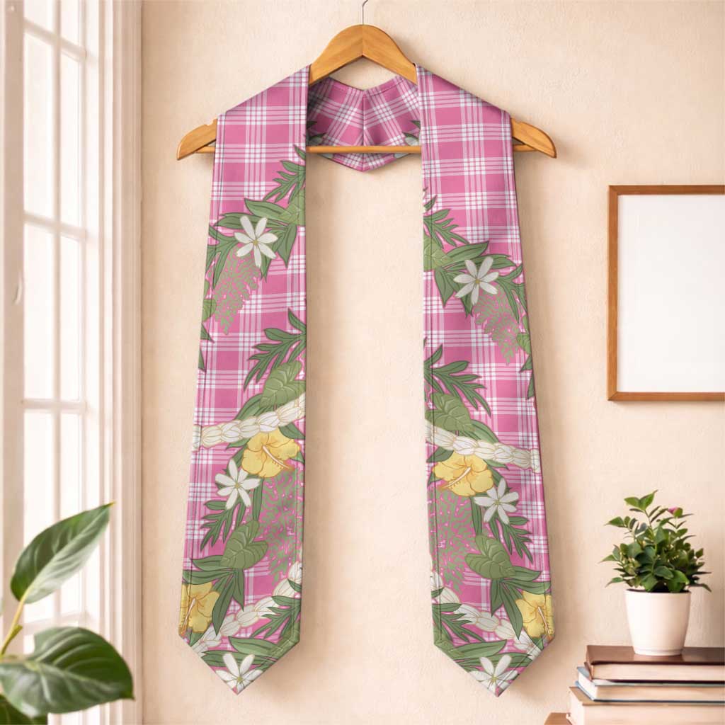 Aloha Puakenikeni Anthurium Pikake Lei Graduation Stole Tropical Pink Hawaiian Palaka Pattern LT9 One Size Pink - Polynesian Pride