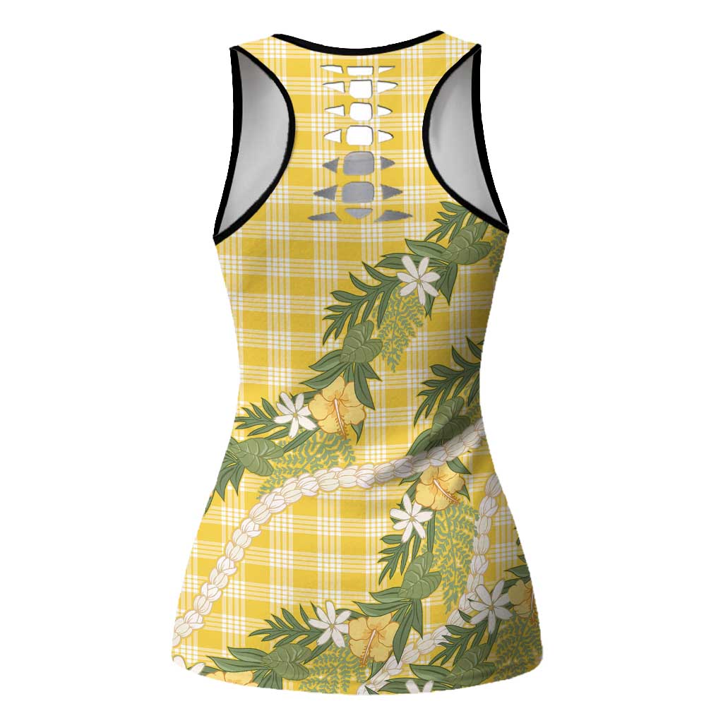 Aloha Puakenikeni Anthurium Pikake Lei Hollow Tank Top Gold Hawaiian Palaka Pattern