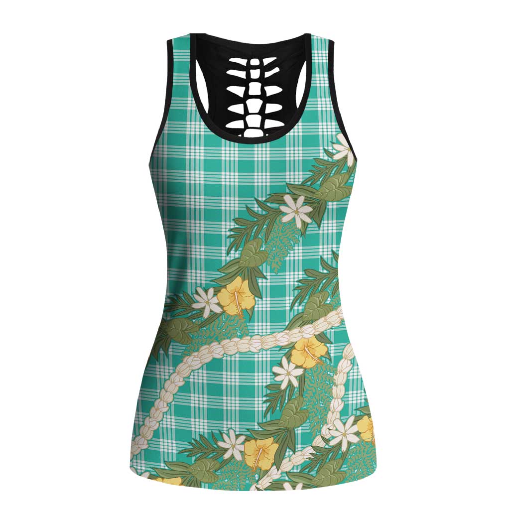 Aloha Puakenikeni Anthurium Pikake Lei Hollow Tank Top Marine Hawaiian Palaka Pattern