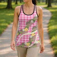 Aloha Puakenikeni Anthurium Pikake Lei Hollow Tank Top Tropical Pink Hawaiian Palaka Pattern LT9 - Polynesian Pride