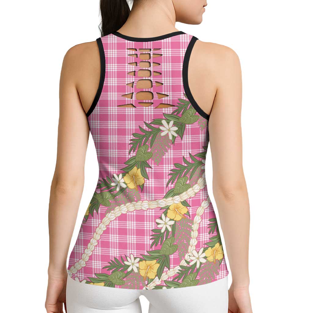 Aloha Puakenikeni Anthurium Pikake Lei Hollow Tank Top Tropical Pink Hawaiian Palaka Pattern LT9 - Polynesian Pride