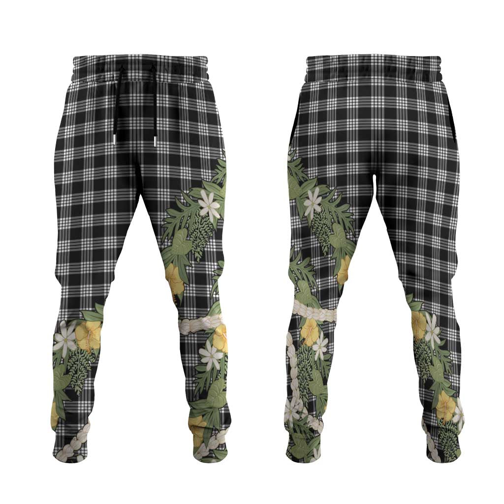 Aloha Puakenikeni Anthurium Pikake Lei Jogger Pants Black Hawaiian Palaka Pattern LT9 Black - Polynesian Pride