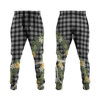 Aloha Puakenikeni Anthurium Pikake Lei Jogger Pants Black Hawaiian Palaka Pattern