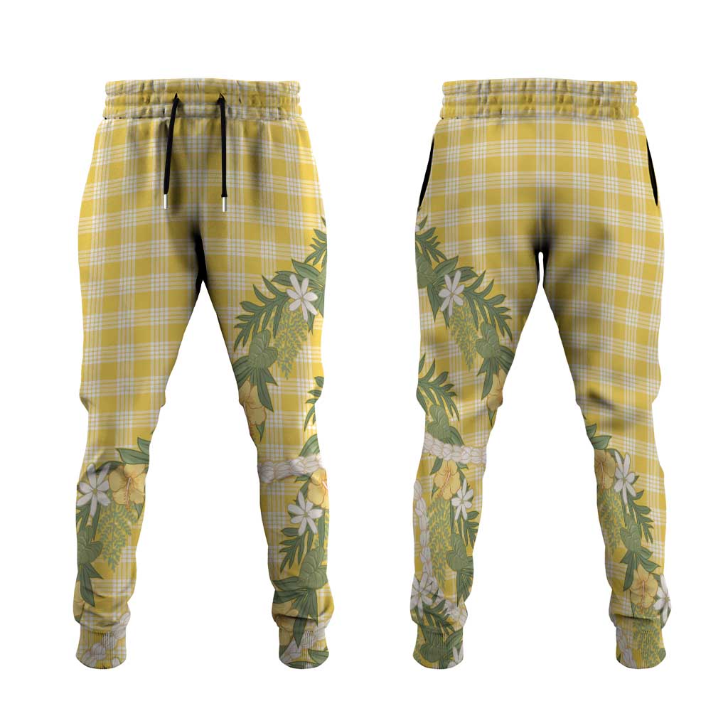 Aloha Puakenikeni Anthurium Pikake Lei Jogger Pants Gold Hawaiian Palaka Pattern LT9 Gold - Polynesian Pride