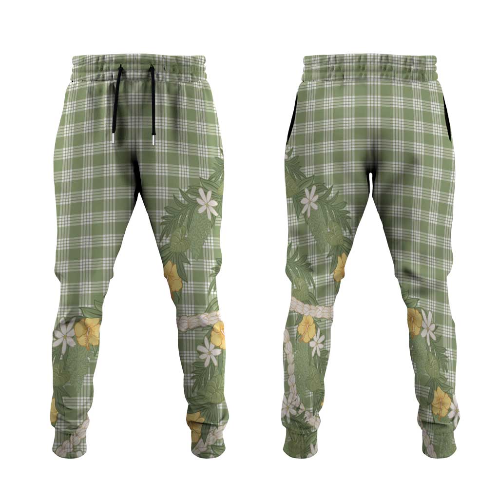 Aloha Puakenikeni Anthurium Pikake Lei Jogger Pants Green Hawaiian Palaka Pattern LT9 Green - Polynesian Pride