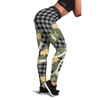 Aloha Puakenikeni Anthurium Pikake Lei Leggings Black Hawaiian Palaka Pattern