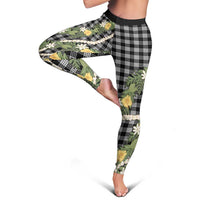 Aloha Puakenikeni Anthurium Pikake Lei Leggings Black Hawaiian Palaka Pattern