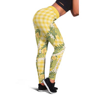 Aloha Puakenikeni Anthurium Pikake Lei Leggings Gold Hawaiian Palaka Pattern LT9 - Polynesian Pride