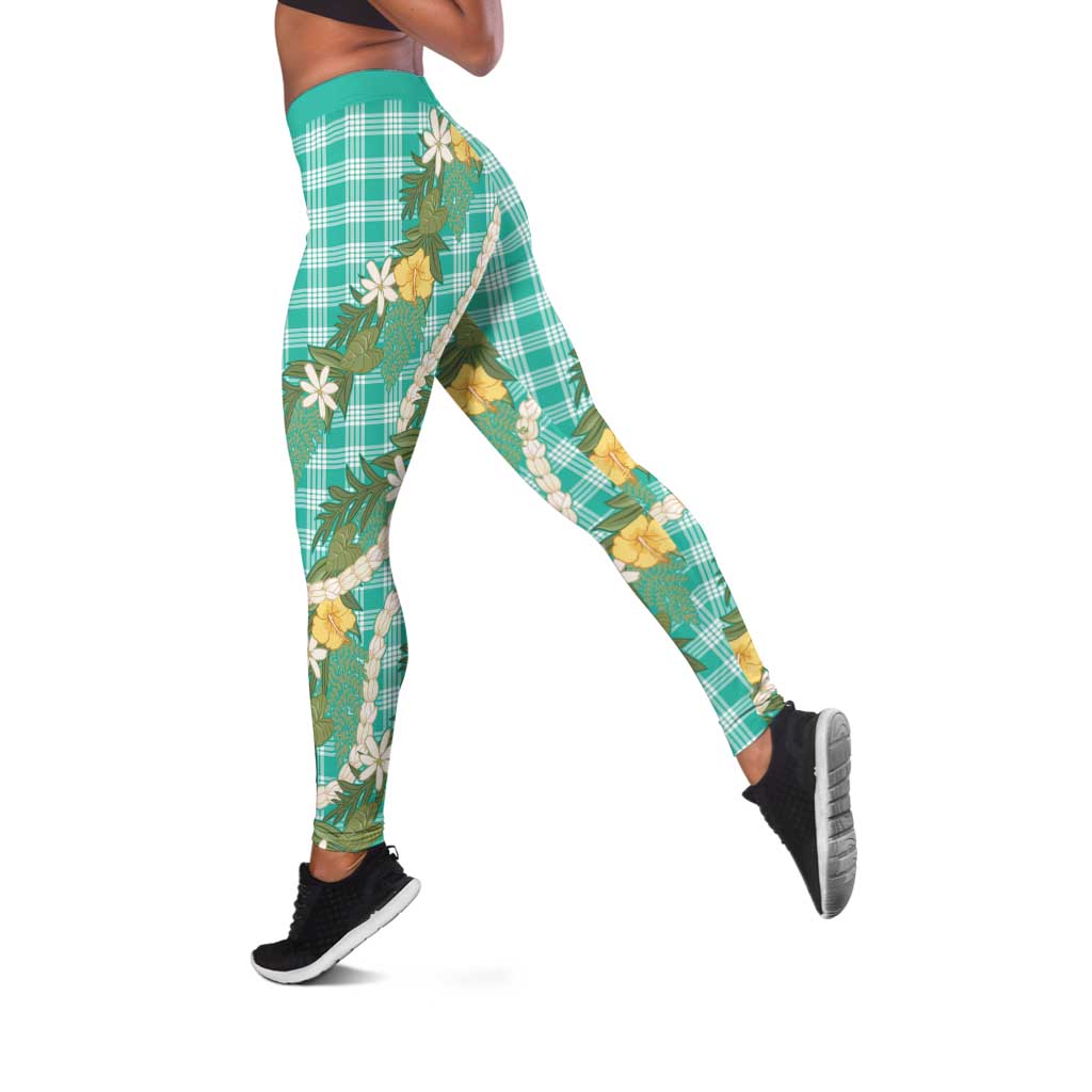 Aloha Puakenikeni Anthurium Pikake Lei Leggings Marine Hawaiian Palaka Pattern LT9 Marine - Polynesian Pride