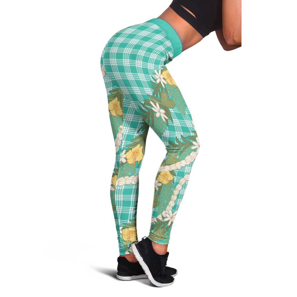 Aloha Puakenikeni Anthurium Pikake Lei Leggings Marine Hawaiian Palaka Pattern LT9 - Polynesian Pride