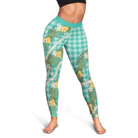 Aloha Puakenikeni Anthurium Pikake Lei Leggings Marine Hawaiian Palaka Pattern LT9 - Polynesian Pride