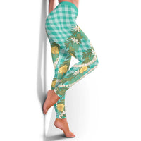 Aloha Puakenikeni Anthurium Pikake Lei Leggings Marine Hawaiian Palaka Pattern LT9 - Polynesian Pride