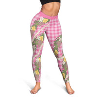Aloha Puakenikeni Anthurium Pikake Lei Leggings Tropical Pink Hawaiian Palaka Pattern